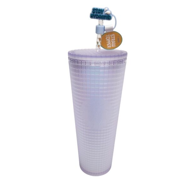 STARBUCKS Venti Cup Tumbler Grid Icy Iridescent Opal 24 oz + Topper Spring 2022 - Picture 1 of 7